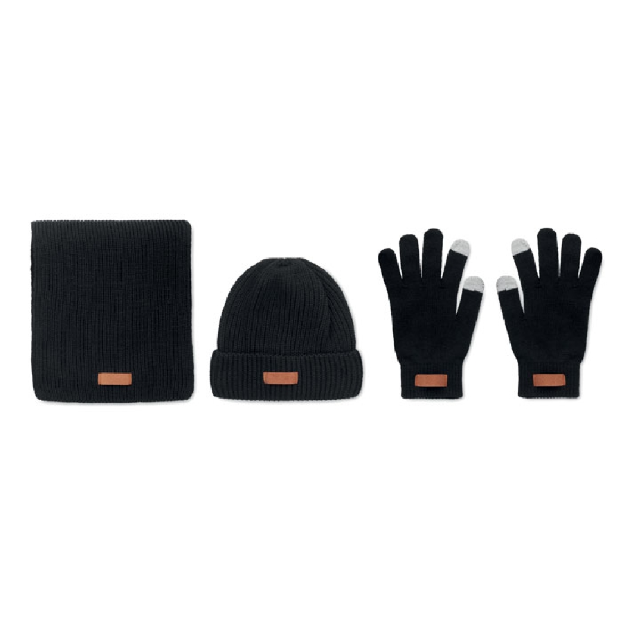 Zimowe dodatki: czapka, szalik, rękawiczki - zimowy zestaw czarny