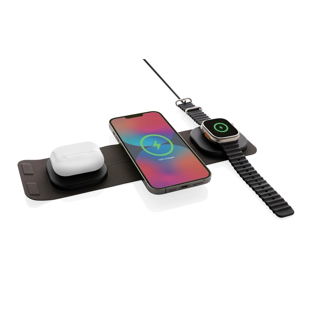 Ładowarka bezprzewodowa 3 w 1, magnetyczna ładowarka bezprzewodowa do telefonu 15W, ładowarka bezprzewodowa 5W do słuchawek i innej drobnej elektroniki, ładowarka bezprzewodowa 2,5W do smartwatcha (działa tylko z urządzeniami iOS), składana